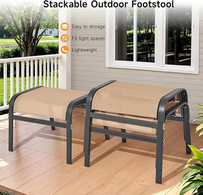 ONBRILL Outdoor Ottoman Set of 2, All Weather Outdoor Foot Stool