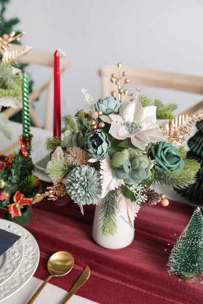 rongflower Christmas Artificial Flowers Greenery Combo Box Set Silk Flowers Fake Rose for DIY Christmas Red Theme Decoration Tree Ornaments, Xmas Wreath Floral Arrangements Party