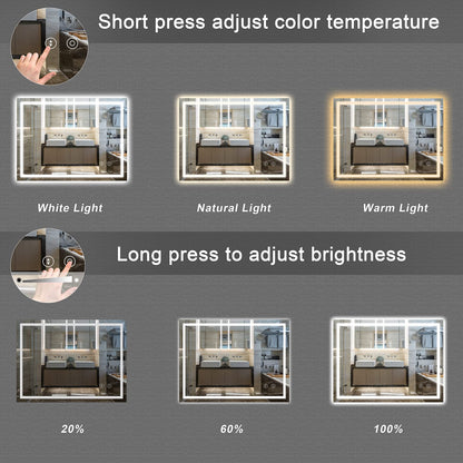 Dripex Bathroom Mirror with LED Lights, 500 * 700 MM Illuminated Backlit Wall Mounted Vanity Mirror Dimmable Switch 3 Colors and Demister Pad, Horizontal/Vertical