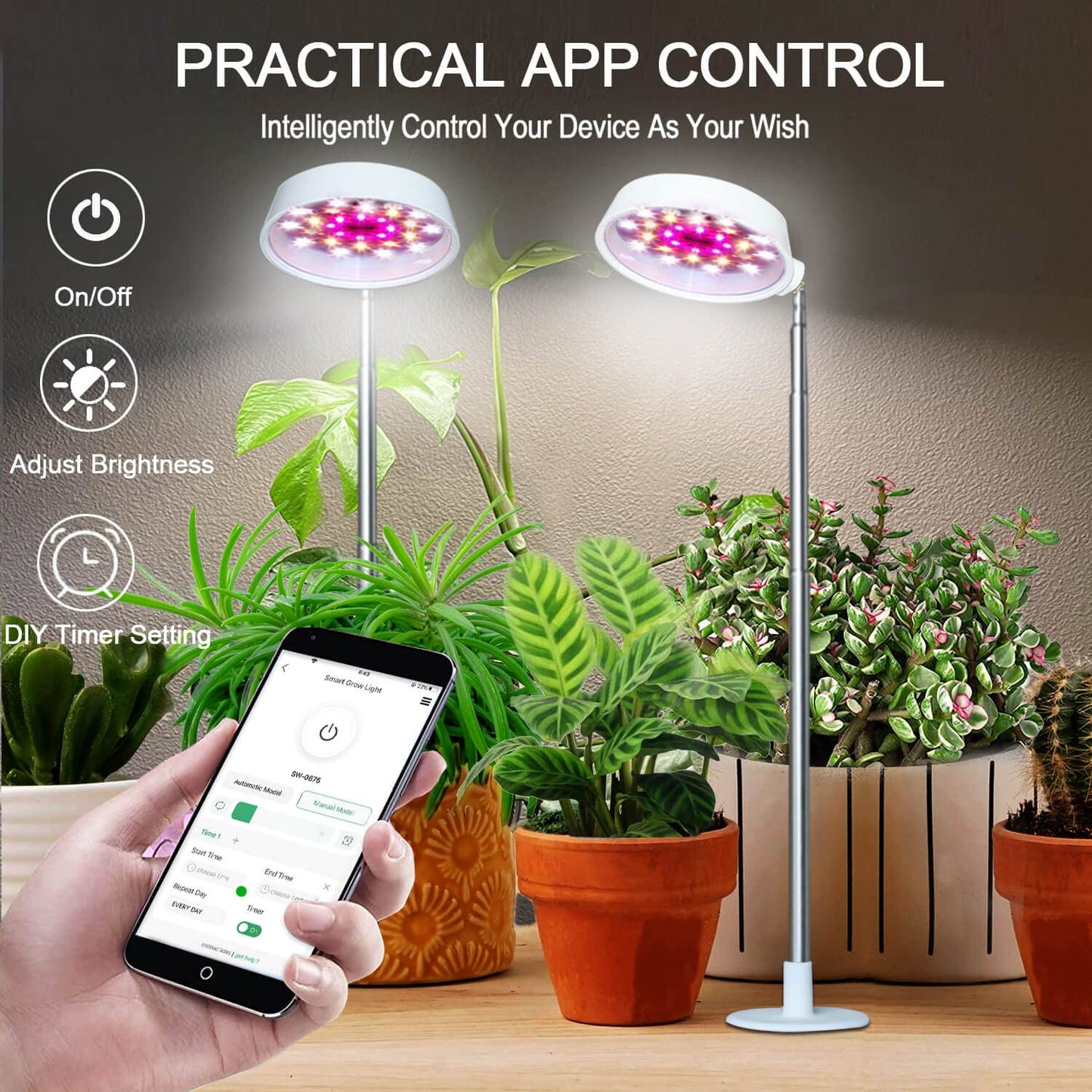 Abonnyc Grow Light Plant Growing Lamp Full Spectrum with White Red LEDs for Indoor Plants, Height Adjustable 7-22 Inch,Auto On Off Timing Idea for Small Plant Light,Seedlings, Plant Shelf