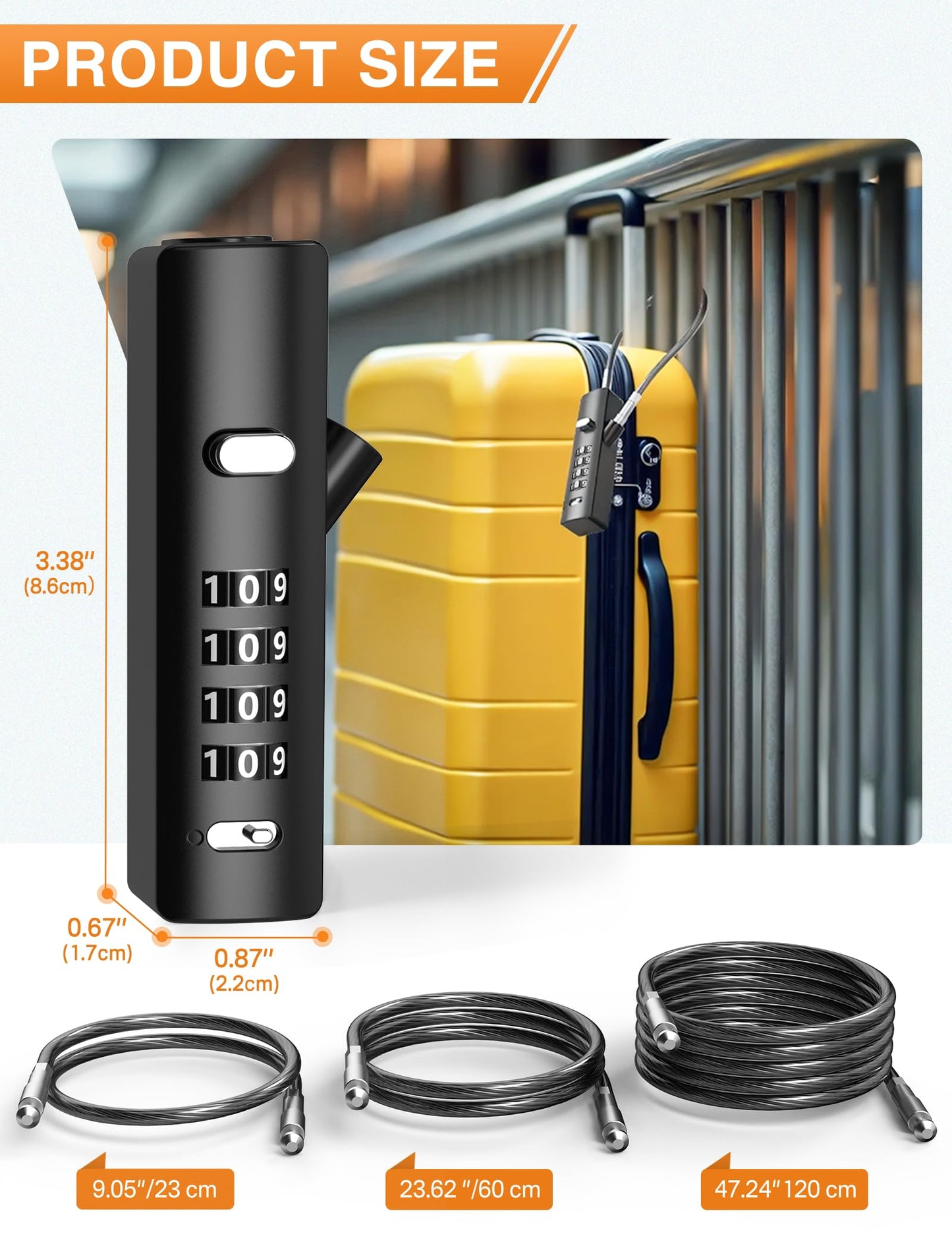 I-EASYDWW 4-Digit Combination Cable Luggage Lock with 3 Interchangeable Steel Cables (9"/24"/47") – for Bike, Backpack, Gym, Cabinet, Gate (Gray, 2 Pack)