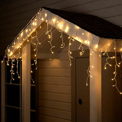 FGDECORJOIE Icicle Lights for Outdoor with White Wire 150 Count Incandescent 10 Feet Length Indoor/Outdoor, Patriotic Christmas Party Festival Bar