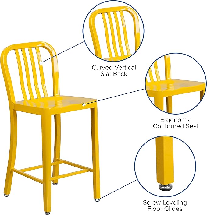 Flash Furniture Commercial Grade 24" High Yellow Metal Indoor-Outdoor Counter
