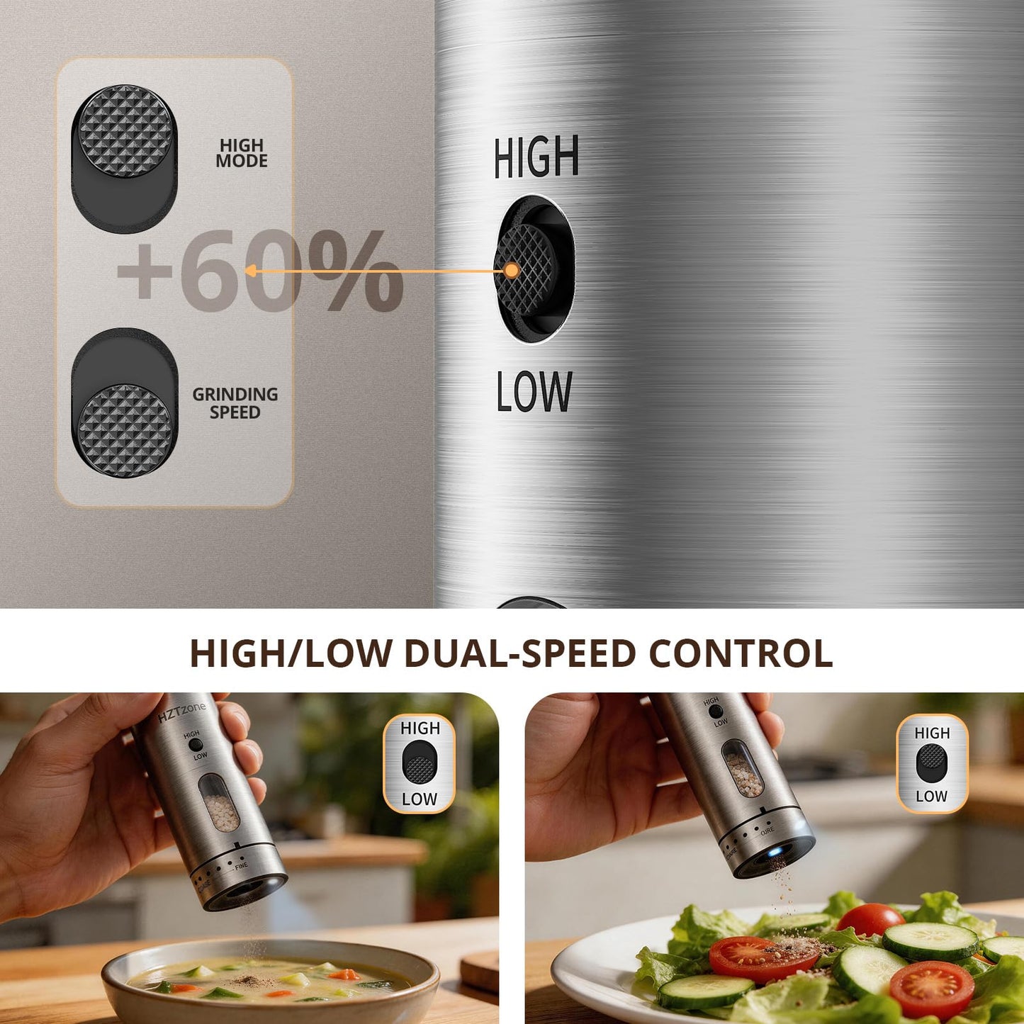 Electric Salt and Pepper Grinder Set with Charging Base, Rechargeable, 6 Coarseness Levels, 2 Speeds, LED Light, One-Touch Operation, Arthritis Friendly, Rust-Free Ceramic Core, Dust Caps, 2 Grinders