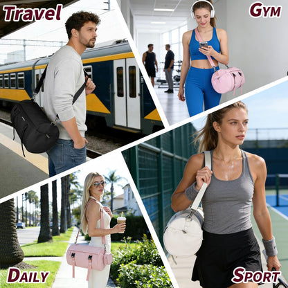 LAIMEIWEE Small Gym Bag for Women Men, 11L Compact Workout Yoga Bag with Wet Pocket and Yoga Mat Holder, Mini Sport Duffle Bags for Dance, Pilates, Ballets, Swimming, Travel (Pink)