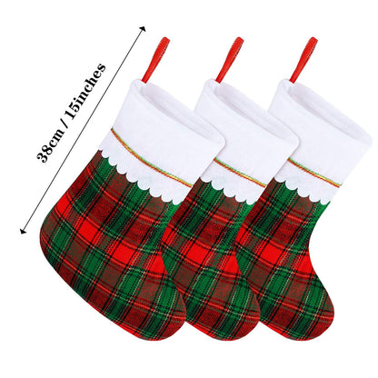 URATOT 12 Pack 15 Inches Christmas Stockings Red and Green Plaid Pattern Felt Christmas Holiday Stockings Christmas Tree Hanging Ornaments Xmas Fireplace Decoration Set