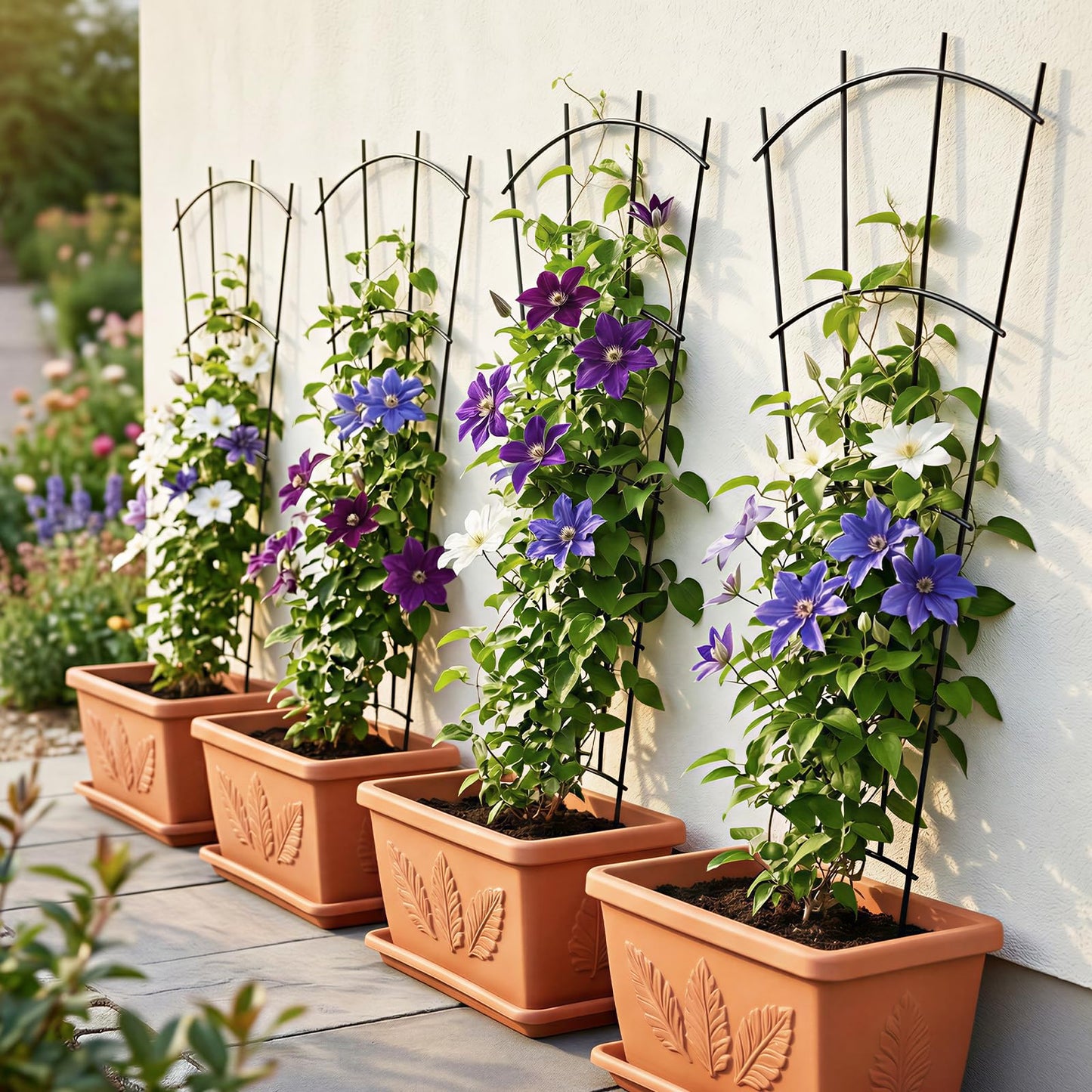 Thealyn 4 Pack 43" Metal Plant Trellis for Pots & Garden Beds, Rustproof Support for Indoor Outdoor Climbing Plants, Vines, Flowers, Fan Shaped, Black