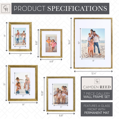 Camden Reed 7 Piece Gallery Wall Frame Set, (1) 12x16 Inch, (2) 8x10 Inch, and (4) 6x8 Inch, Bronze