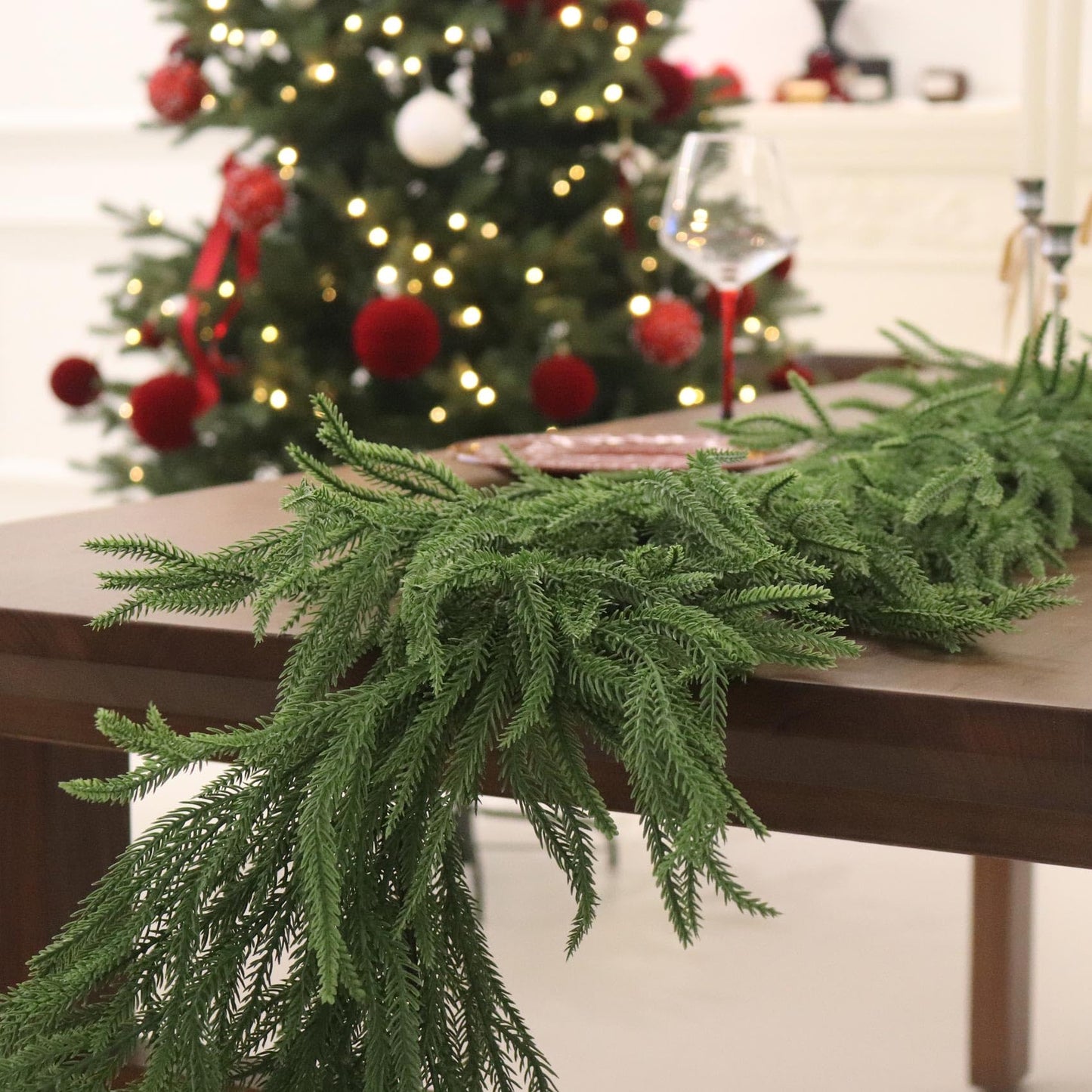 15FT Christmas Garland Norfolk Pine Garland Real Touch Artificial Greenery Garland for Mantle Fireplace Table Indoor Outdoor Holiday Decortions