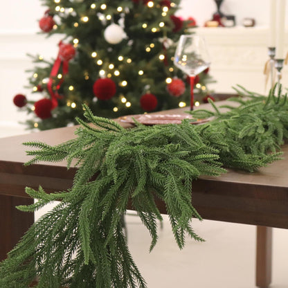 15FT Christmas Garland Norfolk Pine Garland Real Touch Artificial Greenery Garland for Mantle Fireplace Table Indoor Outdoor Holiday Decortions