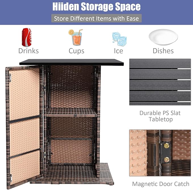 Tangkula 5 Piece Outdoor Rattan Bar Set, Patio Bar Furniture