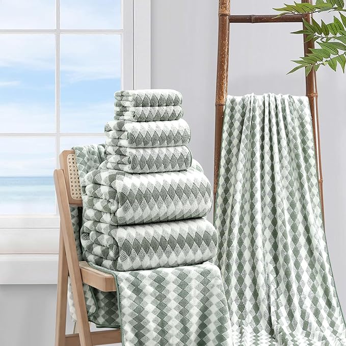 8 Piece Bathroom Towel Set Green |2 Oversized Large Bath Towels Sheet, 2 Hand
