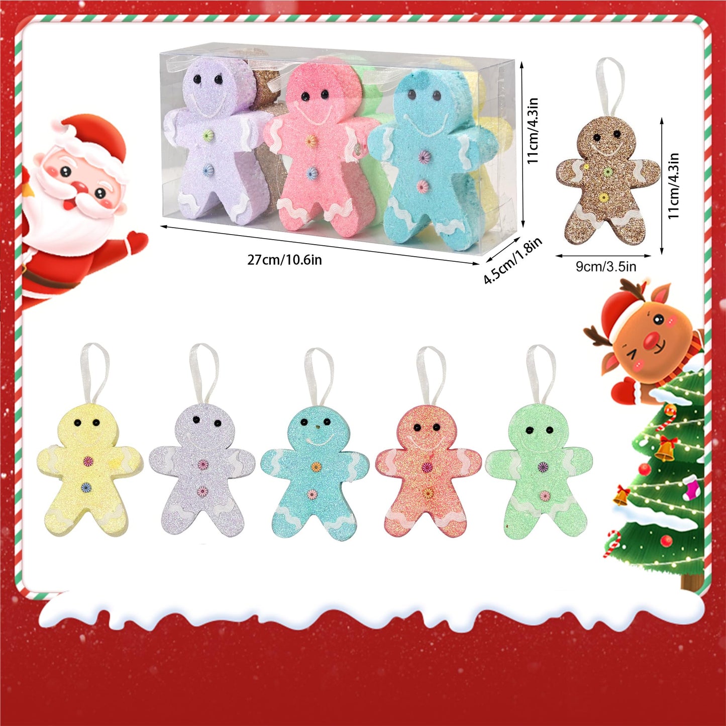 6Pcs 4.3inch Christmas Gingerbread Man Candy Land Ornaments Decoration,Hanging Candy Cane Crafts for Xmas Tree Décor,Ideal for Xmas, New Year, Birthdays, Weddings & Home Parties