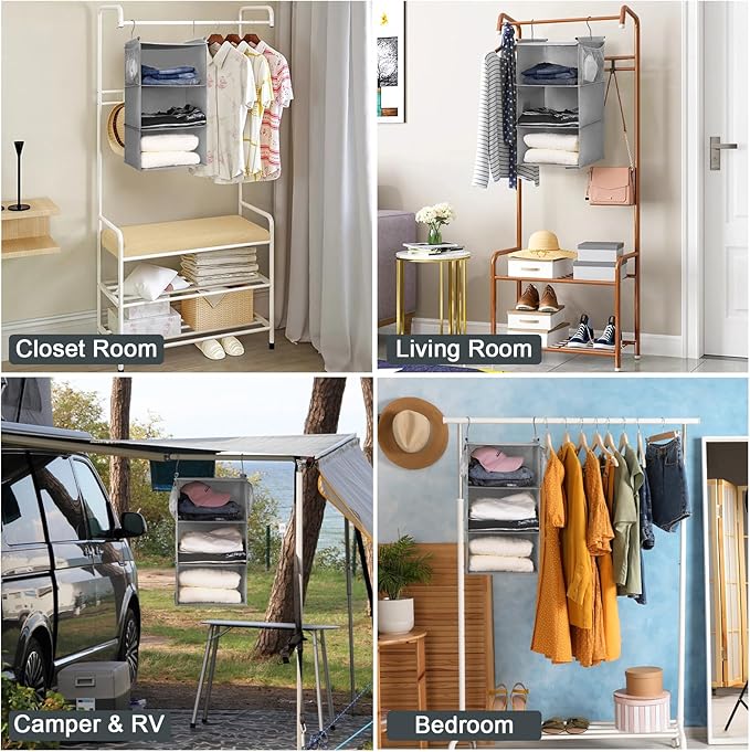 MAX Houser 3 Tier Shelf Hanging Closet Organizer, Closet Hanging Shelf