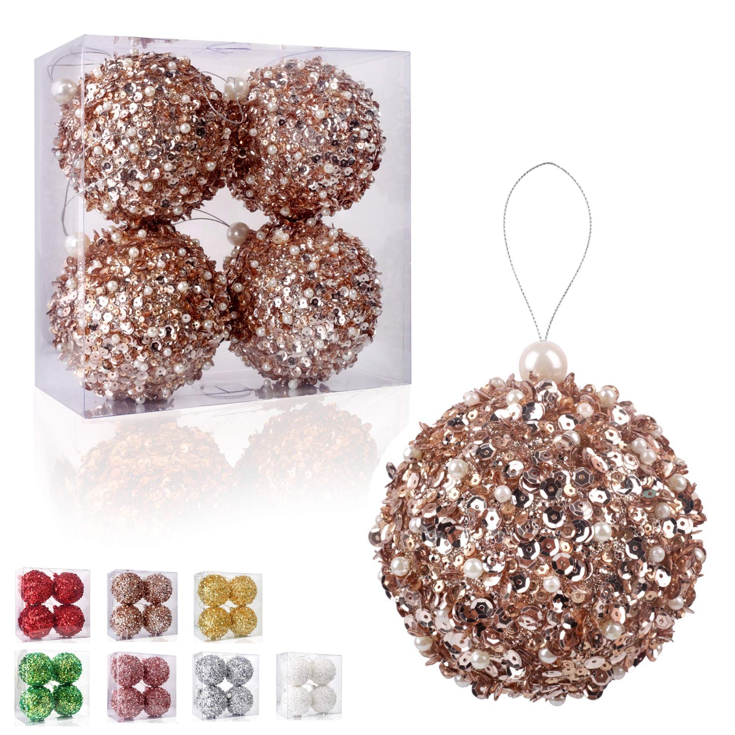 4.25" Christmas Ball Ornaments 4pc Set Shatterproof Christmas Decorations Tree Balls for Xmas Trees Wedding Party Holiday Decorations Tabletop Small Trees Decoration (Champagne)