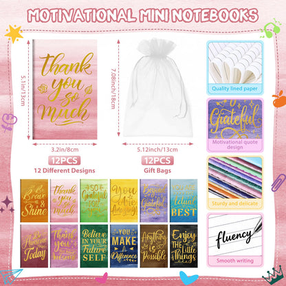 BOBOKA 12 Sets Employee Appreciation Gifts Bulk Motivational Pens Inspirational Notepads, Mini Motivational Notebooks Thank You Gifts for Coworker Teacher Staff Volunteer Nurse Office Supplies