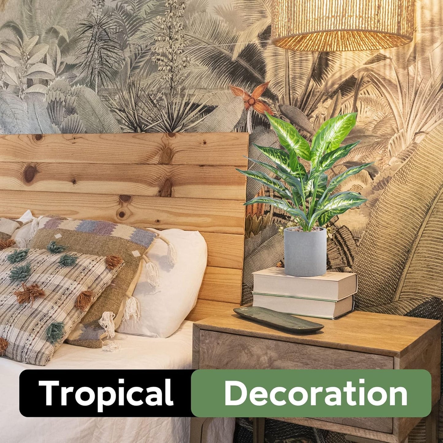 JC nateva 16" Small Fake Plants Artificial Tropical Faux Plants Indoor for Office Desk Shelf Bathroom Home Decor