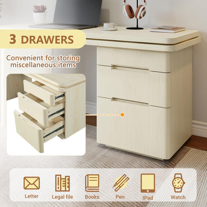 Merax 360° Rotating L-Shaped Desk with 3 Drawers | 90" Modern Corner Computer Desk for Home Office, Living Room, Executive Writing Study Work, Natural Wood