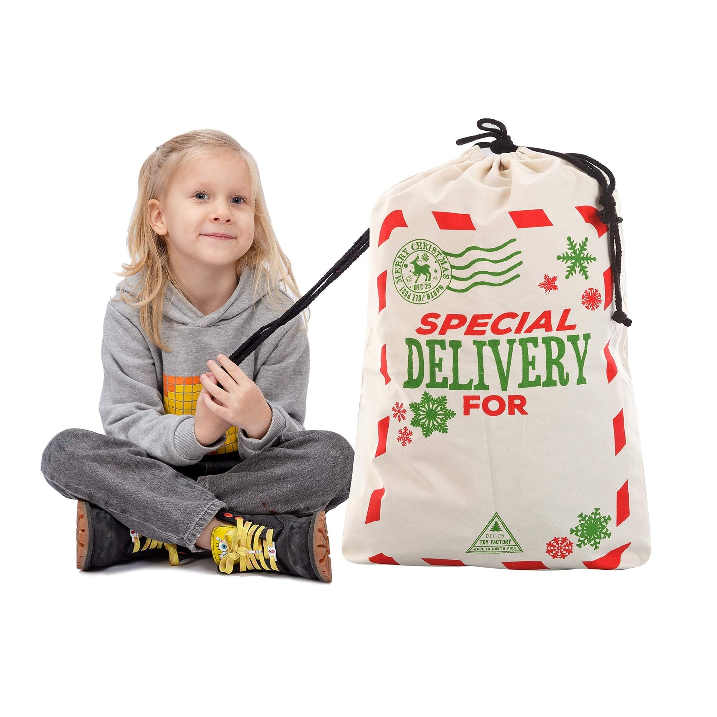 JOYIN 3 Packs Santa Sack, Large Christmas Canvas Gift Bag with Drawstring 26" x 19" for Hoilday Party Supplies, Reusable Personalized Best Gift for Xmas Package Storage, Christmas Event Party Favors