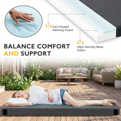 Kingfun 3 Inch CertiPUR-US Memory Foam Camping Mattress Pad, Waterproof Roll up Sleeping Pad, Thick Floor Sleeping Mats for Tent with Removable Travel Bag(Grey, Twin XL)