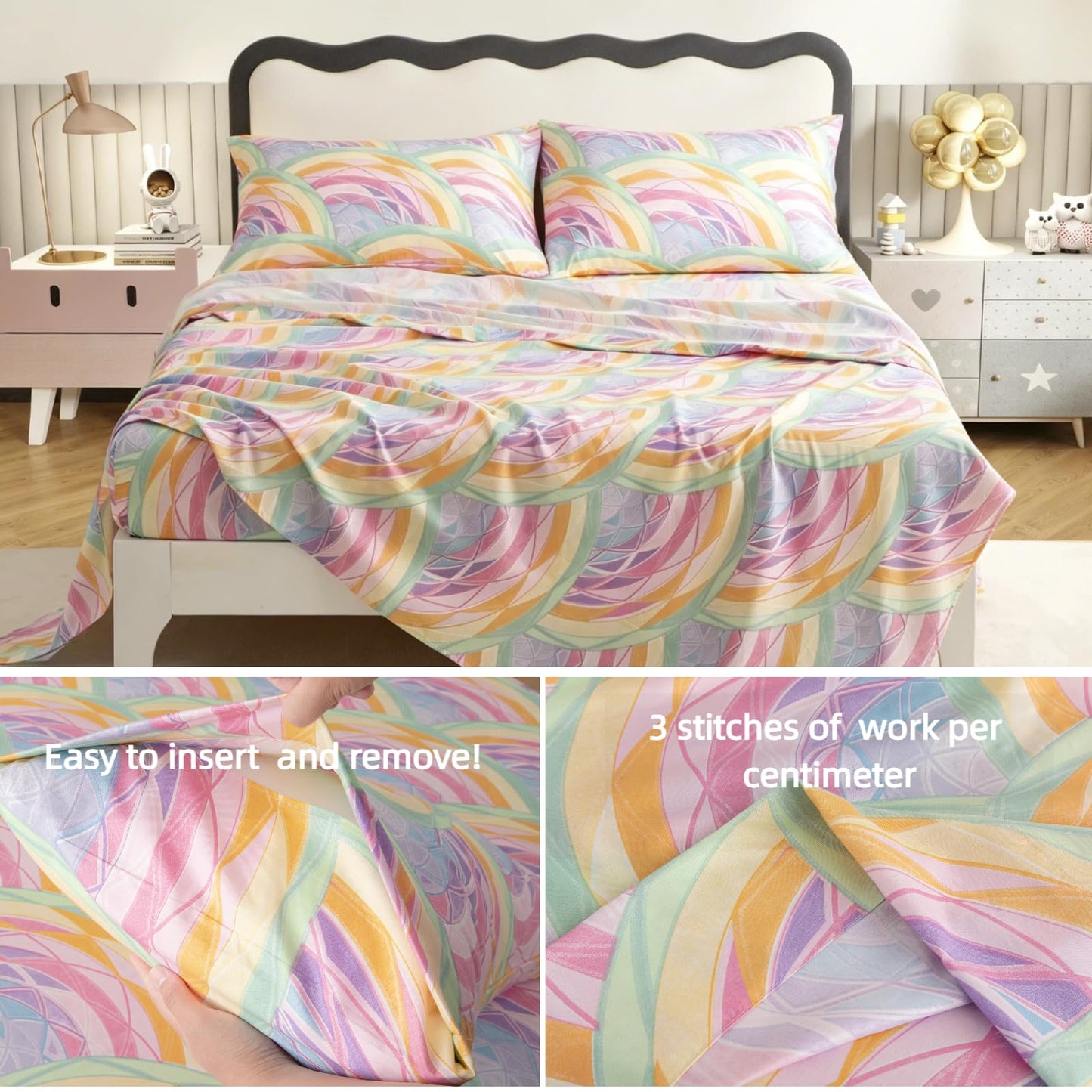 SDY 4 Pieces Kids Mermaid Bed Sheets Full Size Soft Microfiber Rainbow Bedding Set for Girls Boys Toddler