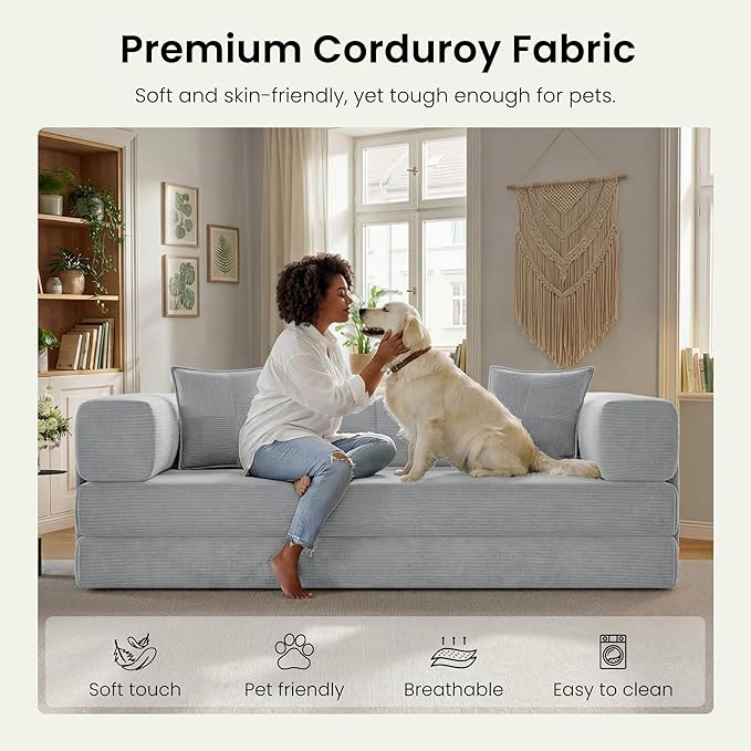 78.8" Convertible Futon Sofa Bed, Corduroy Futon Couch