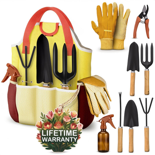 10 Pcs Gardening Tool Set for Women – All-in-One Garden Tools Set with Handy Tote Bag, Ergonomic Design & Rust-Resistant Steel – Gardening Tools for Women for Easy Garden Care & Gifts for Plant Lovers