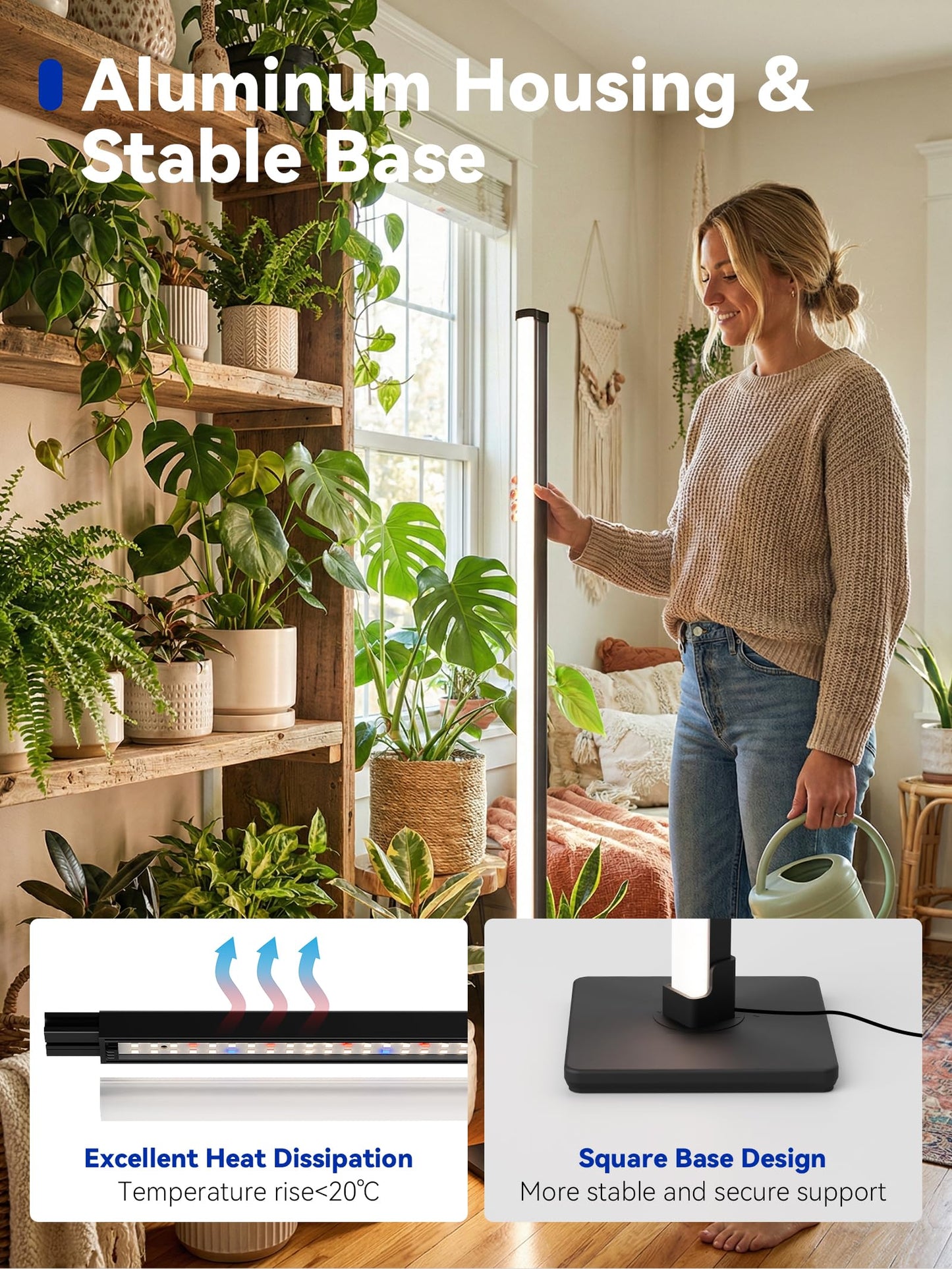 GLOWRIUM Grow Lights for Indoor Plants, 36W Vertical Plant Grow Lights with Auto-Timer, Full Spectrum LED Standing Plant Grow Light, 3 Light Modes, 6-Level Dimmable (60in)