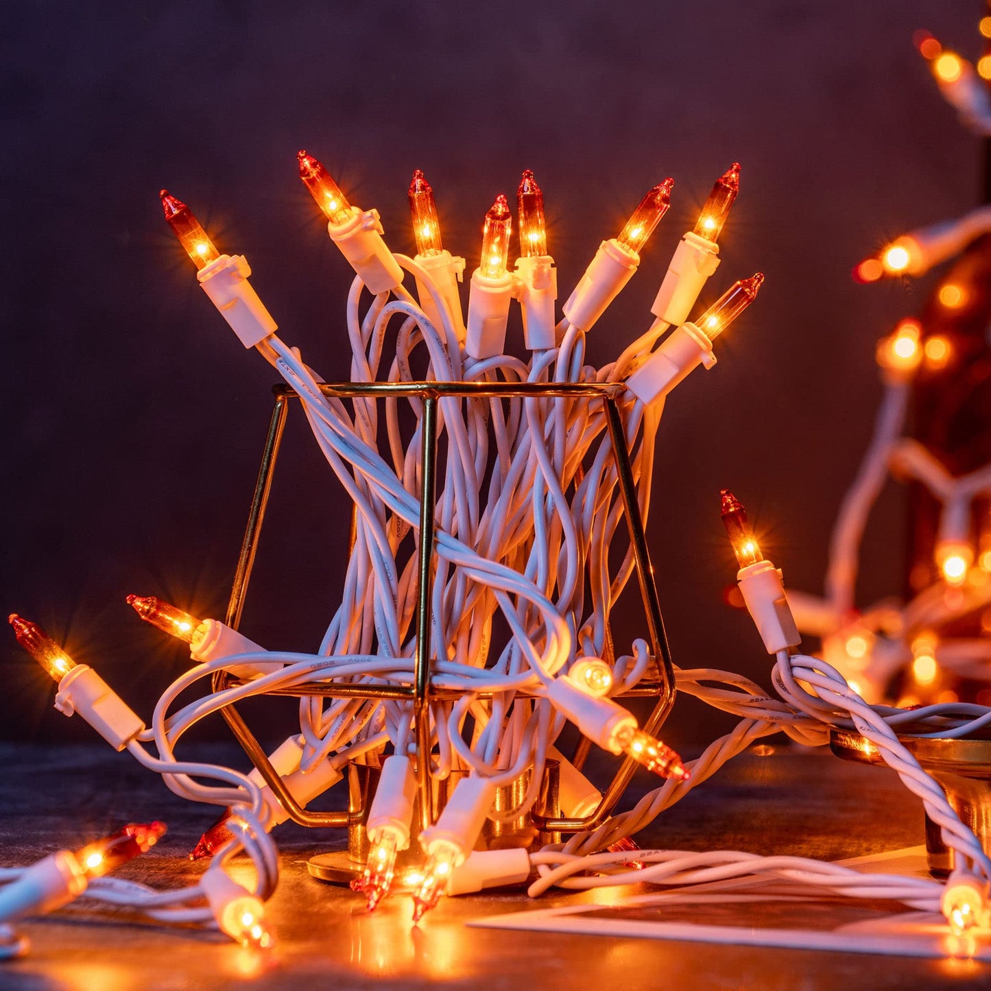 YULETIME 200 Orange Christmas String Lights, 2-Set 33 ft 100 ct White Wire