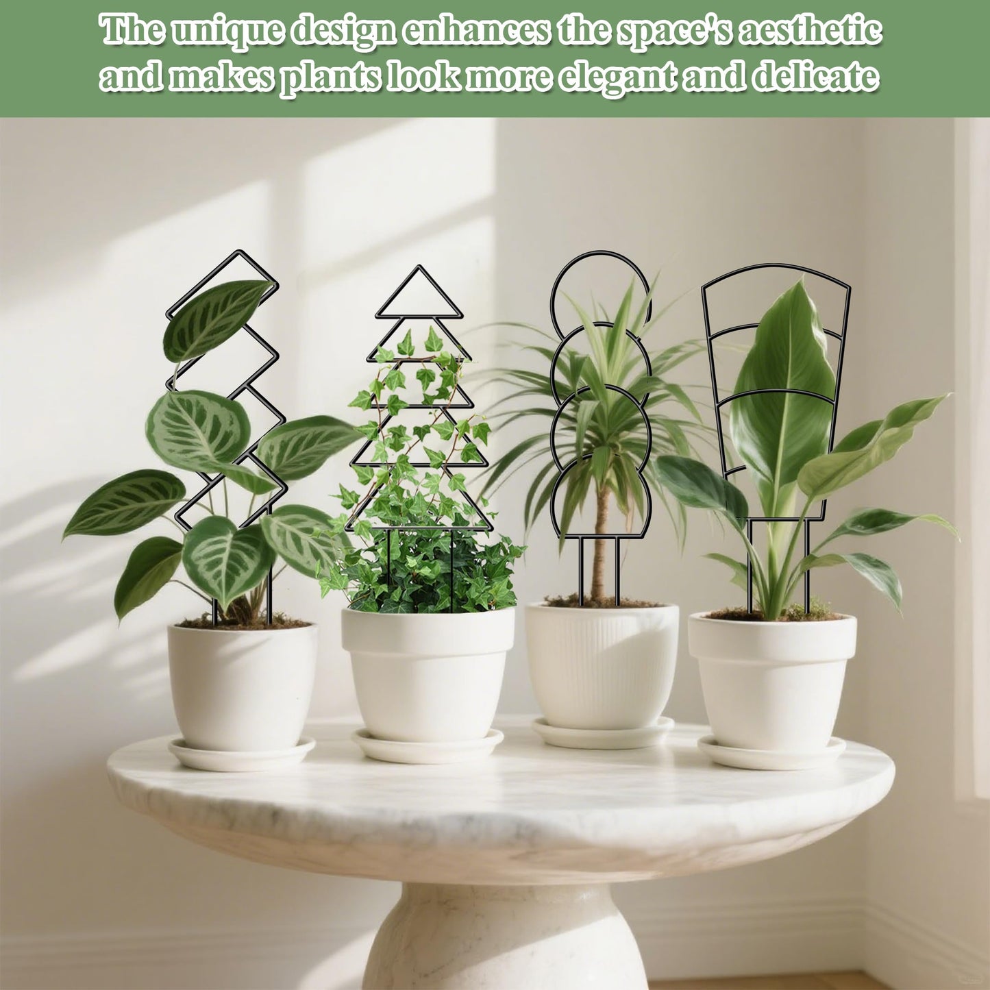 Plant Trellis for Potted Plants Indoor, Metal Garden Trellis for Climbing Plants with Different Patterns, Small Houseplant Support Stakes for Vine Ivy Hoya Pothos Flower Outdoor, 16 Inch 4 Pack