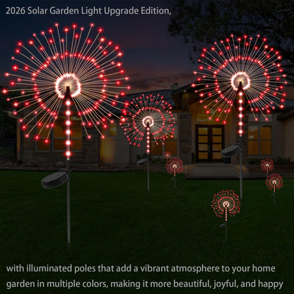 2 Pack 250LED Solar Garden Lights Outdoor, Dual Lighting Modes Firework Lights Solar Powered, Waterproof Twinkle Fairy Light Outside for Yard Patio Pathway Christmas Party Decorative(Red)