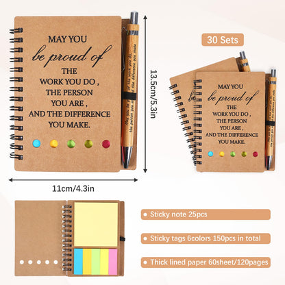 30 Pack Inspirational Spiral Notebook, Employee Appreciation Gifts Bulk Journals with Sticky Note Pen, Note Pads for Employees for Nurse Teacher Team Employees Coworker Volunteer Thank You Gifts