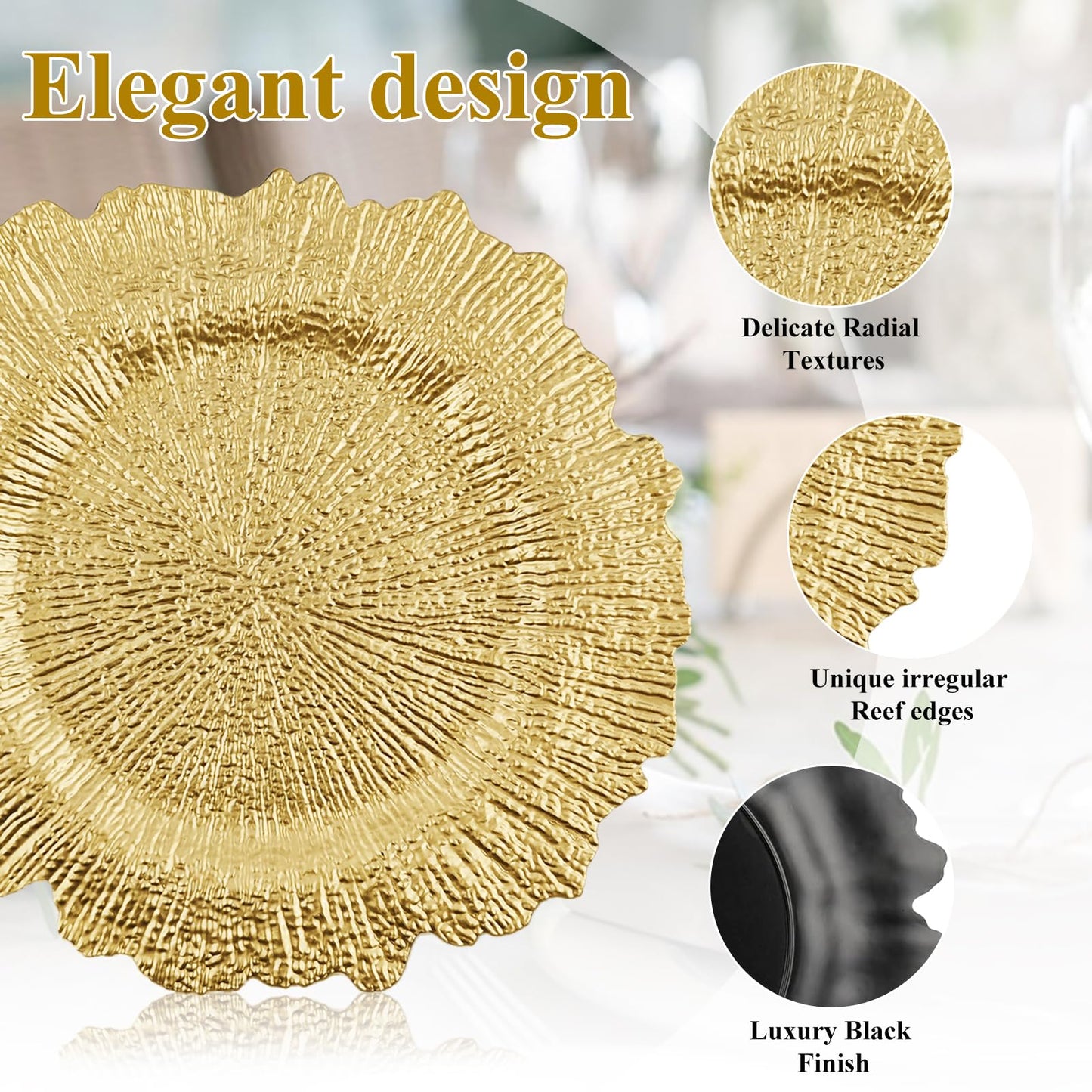 ZHTLTHZ 120-Pack 13" Gold Beaded Charger Plates – Disposable/Reusable Plastic Round Dinner Chargers, Prevents Food Overflow, Elegant Wedding Tableware, Formal Party Holiday Decor