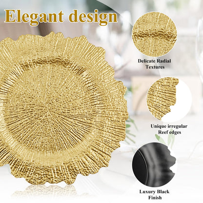 ZHTLTHZ 120-Pack 13" Gold Beaded Charger Plates – Disposable/Reusable Plastic Round Dinner Chargers, Prevents Food Overflow, Elegant Wedding Tableware, Formal Party Holiday Decor