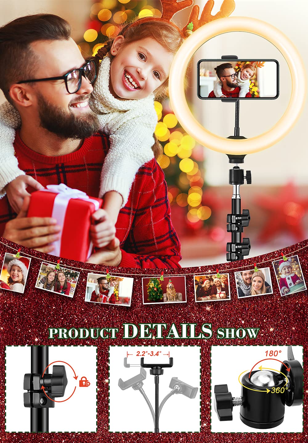 10 inch Ring Light with Tripod Stand & Phone Holder, Selfie Ringlight with Remote for Phone, 70" Tall Circle Light, LED Ring Lamp for Makeup, Video Recording, Conferencing, TikTok, Twitch