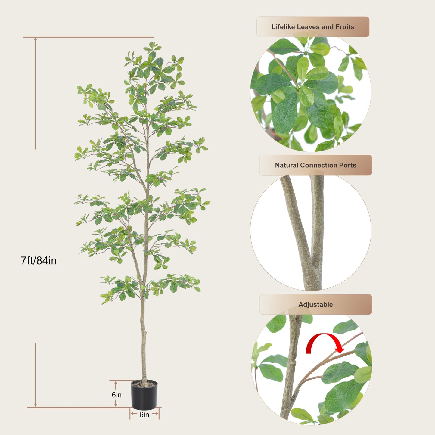 Bellacat Faux Black Olive Tree 7ft, Tall Faux Trees Indoor with Natural Trunk and Realistic Leaves. 7 Feet(84in) Artificial Tree for Home Office Décor.