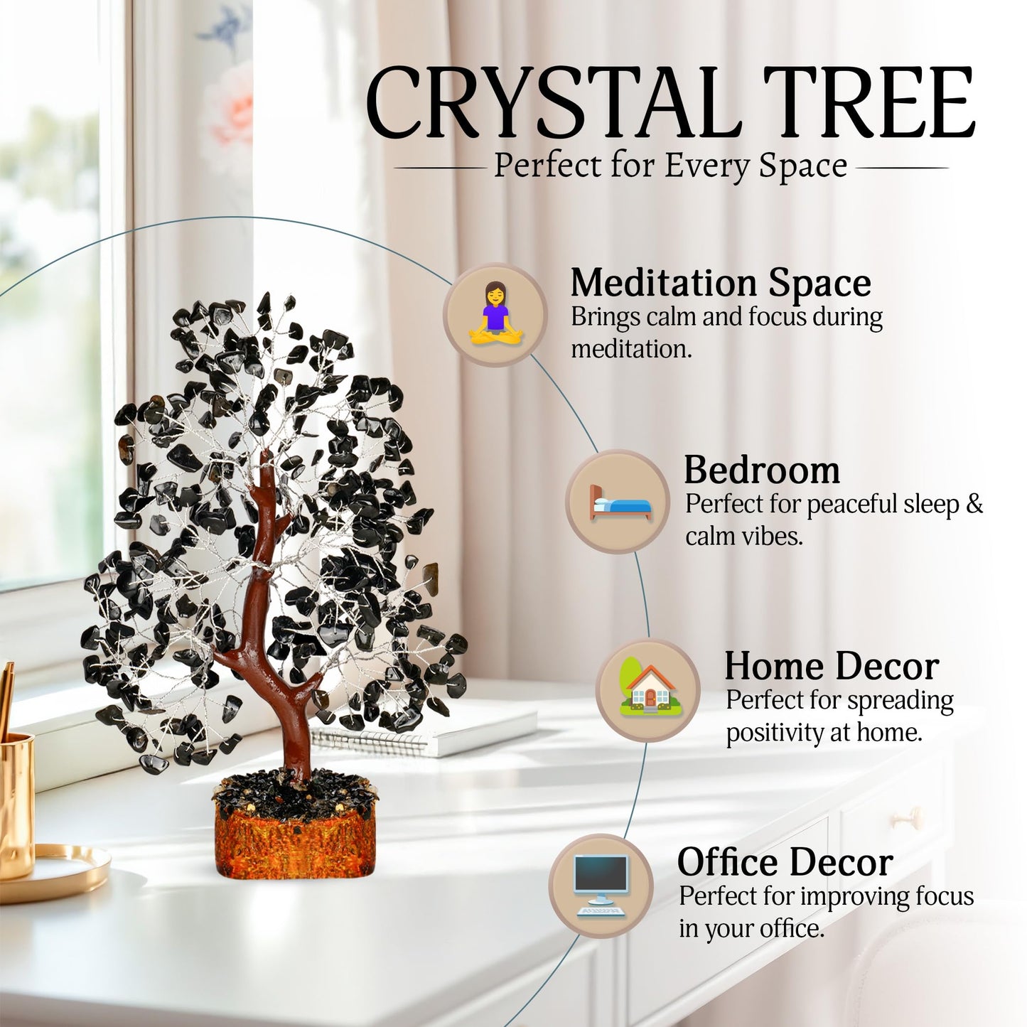YATSKIA Black Tourmaline Crystal Tree | Gemstone Tree of Life | Healing Crystals and Stones | Boho Home Decor | Positive Energy Decor | Unique Gifts for Women | Healing Gifts for Women | 10 Inch