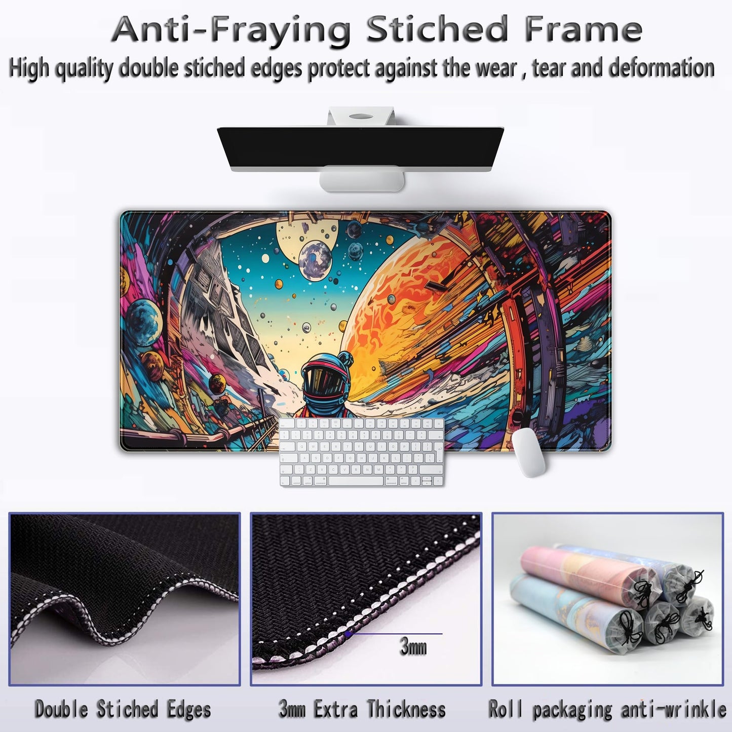 Strange Planet Mouse Pad Desk Mat Space Scene Large Gaming Mouse Pad Anime Desk Pad Mousepad XXL Extended Keyboard Mat Futuristic Spaceship Cosmic Adventure Mouse Mat 31.5''X15.7''