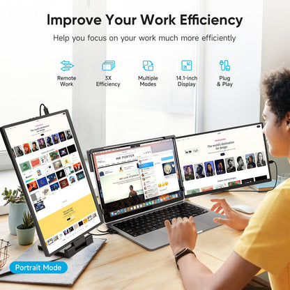 Dopesplay 2025 Newest 14.1" Laptop Screen Extender, 1200P FHD IPS Portable Monitor for Laptop, Triple Dual Monitor Compatible with Windows Mac Android Chrome Fits 13-17" Laptops