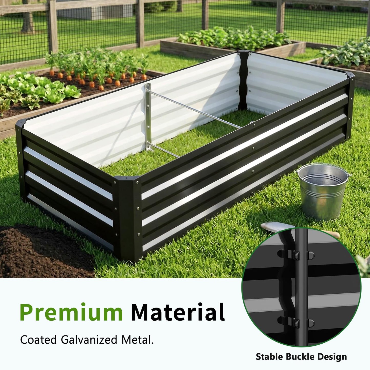 DoCred 3 in 1 Raised Garden Bed with 87in Tall Arch Trellis for Climbing Plants, Galvanized Planter Garden Box Outdoor for Gardening, Climbing Vegetables, Flower, Black