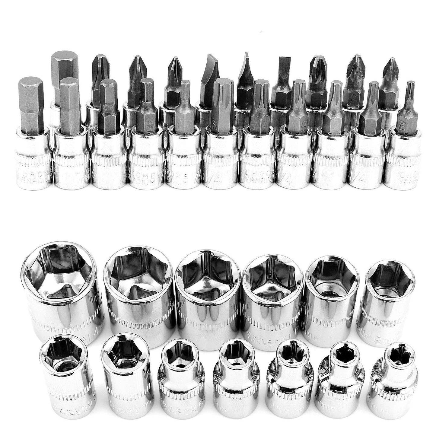 HSEAMALL 46PCS Socket Set, 1/4 Inch Drive Metic Socket Driver Bits Set with Quick-Release Ratchet Wrench,Extension Bars for Car Bicycle Motor