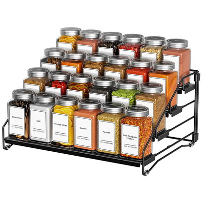 4 Tier Spice Rack for Cabinet, Spice Rack Organizer, Depth Adjustable Spice Holder for Countertop, Cupboard, Pantry, Seasoning Shelf, Metal, Black (1 Pack)