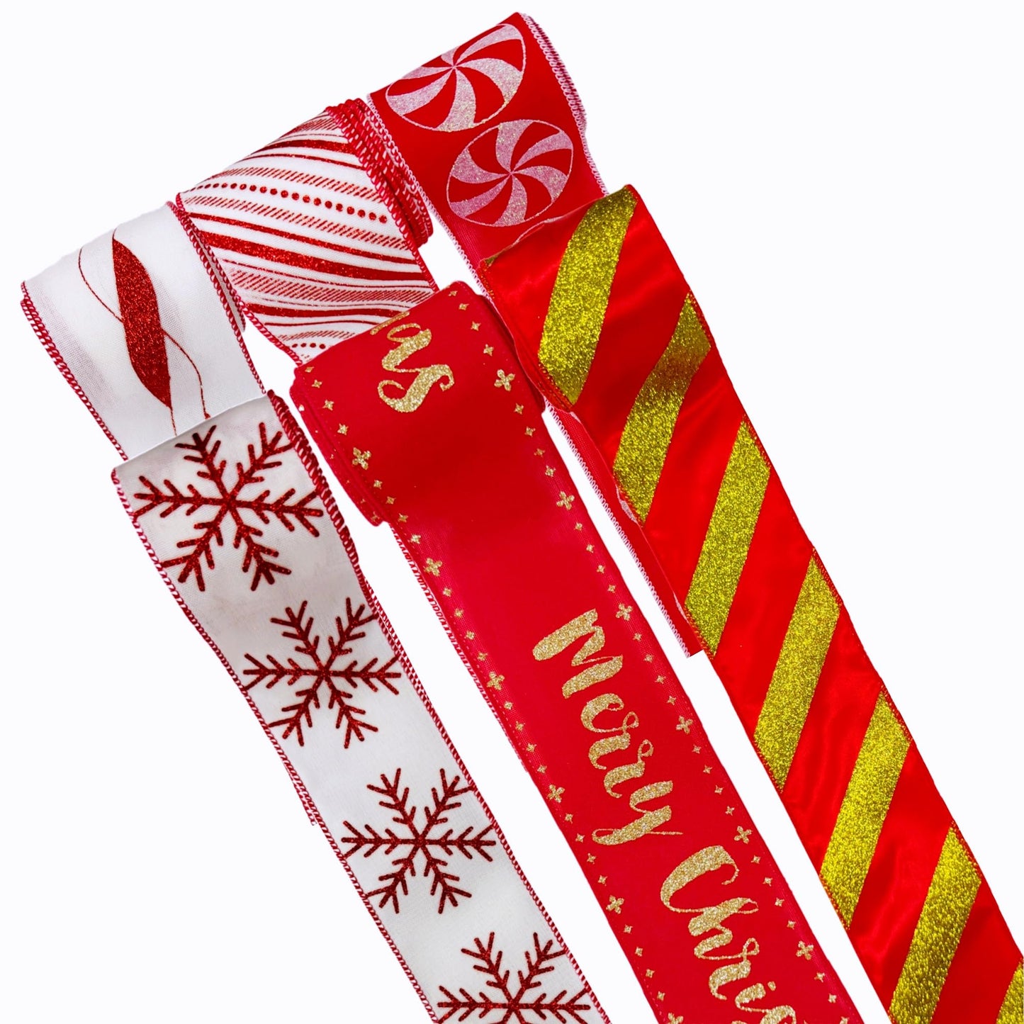 Meseey 2.5 Inch Christmas Wired Ribbon 6 Rolls 30 Yards Red White Candy Cane Glitter Stripe & Lime Green Holiday Ribbon for Tree Topper, Gift Wrapping, Wreaths, Garlands, Home Decor, Party Decorations