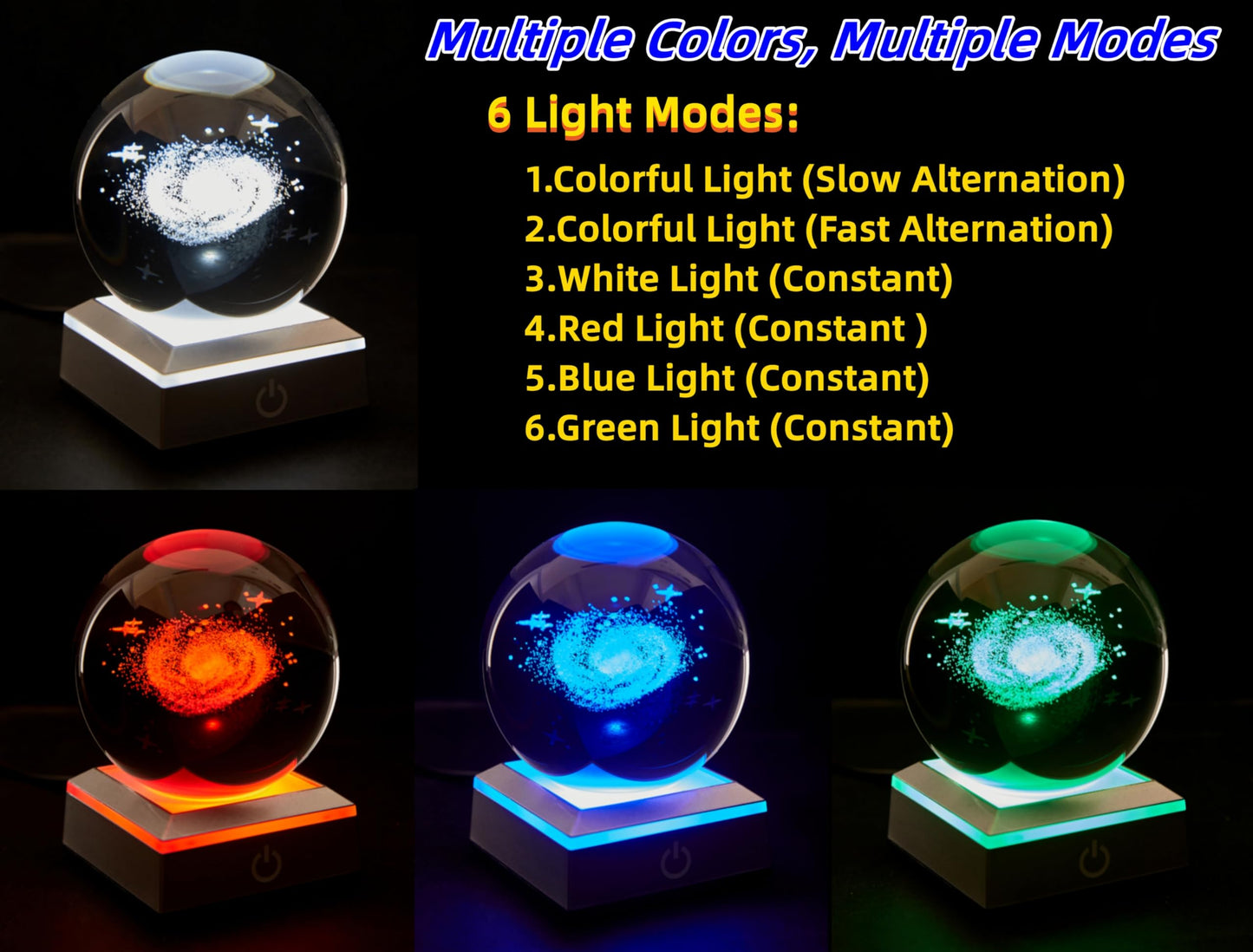 3D Galaxy Crystal Ball Night Light, Upgraded 3.15 Inch Glass Ball Lamp with LED Base, Galaxy Lamp Decor, Birthday Holiday Xmas Gifts for Boys Girls Friends (Galaxy)
