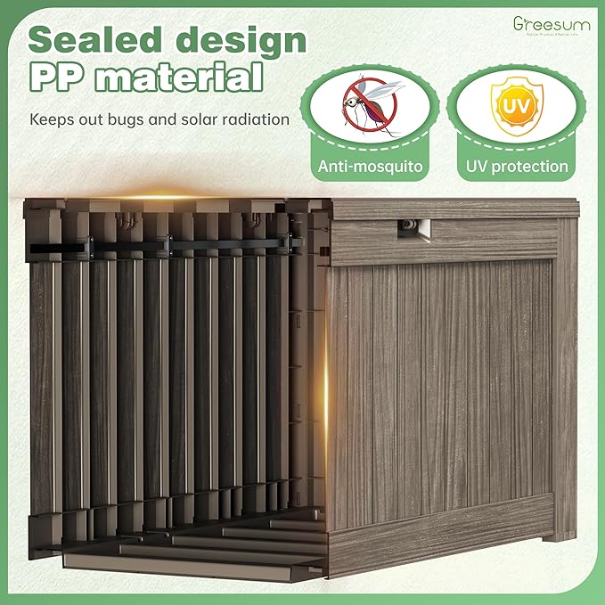 Greesum Outdoor Storage Box 120 Gallon Storage Bin with Lid for Patio Furniture, Garden Tools, Pool Supplies, Lockable, Waterproof and UV Resistant, Coffee