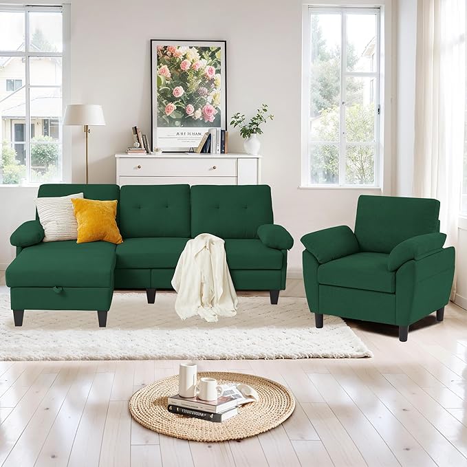 2 Piece Sectional Sofa Set, 3 Seat L Shaped Couches