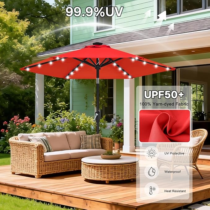 ABCCANOPY Durable Solar Led Patio Umbrellas with 24LED Lights 7.5FT (Red)