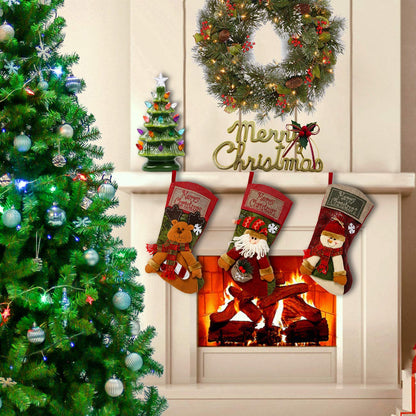 Sunnyglade 3PCS 18" Christmas Stocking Classic Large Stockings Santa, Snowman, Reindeer Xmas Character for Family Holiday Christmas Party Decorations