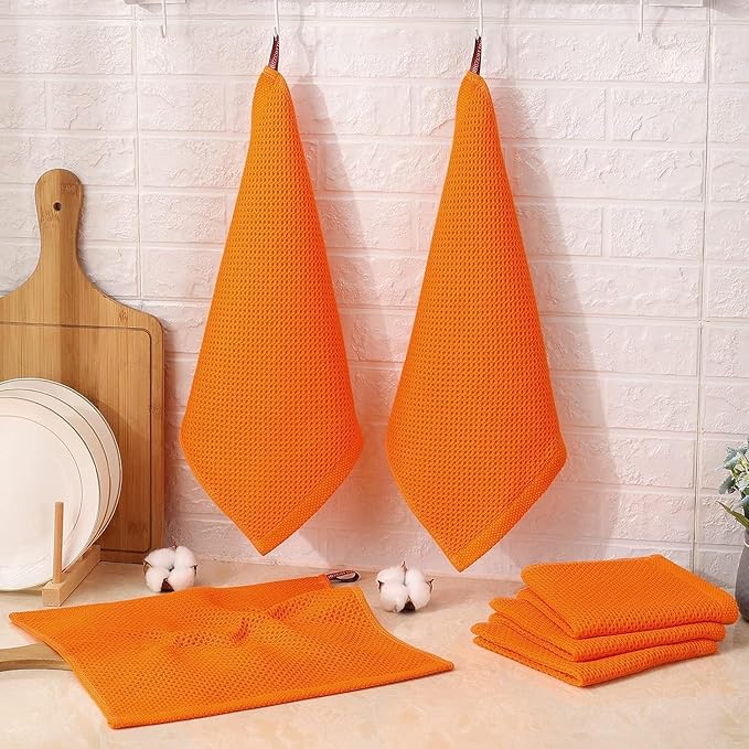 Kitinjoy 100% Cotton Kitchen Dish Cloths, 12 Pack Waffle Weave Ultra Soft