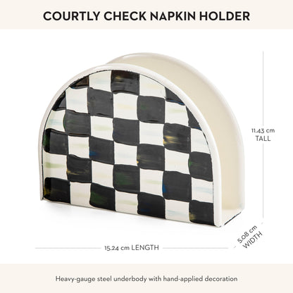 MACKENZIE-CHILDS Cocktail Napkin Holder, Kitchen Napkin Holder for Table and Countertop, Black-and-White Courtly Check